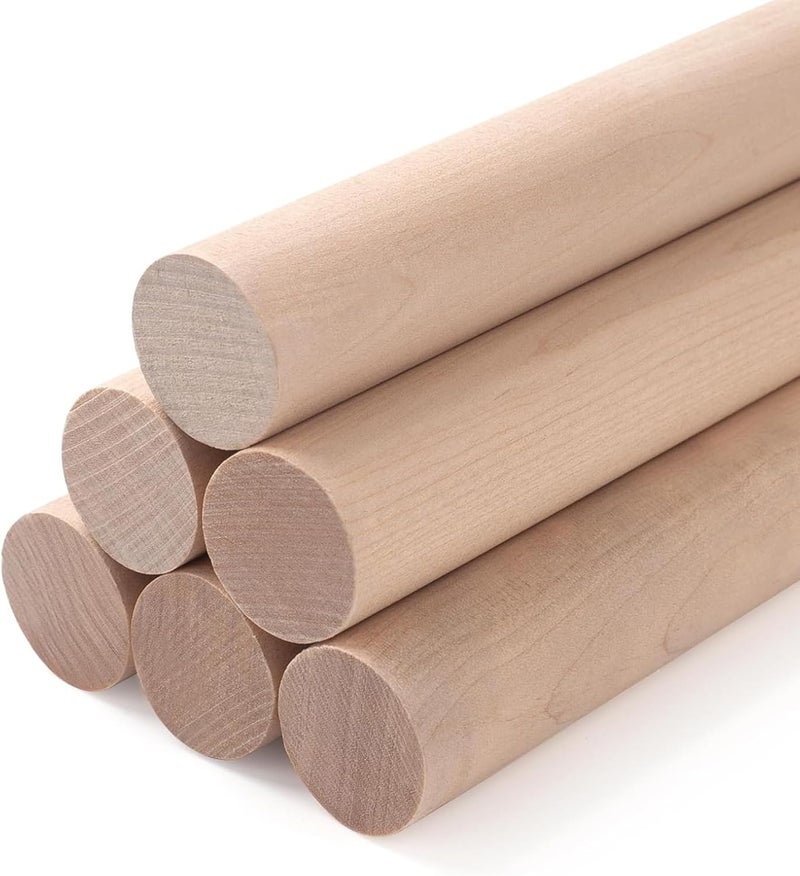 ALBO 1" x 24" Wooden Dowel Rods Set - 5 Pack Birch Natural Heavy Duty Hardwood Craft Sticks Furniture Woodworking Smooth Sanded Finish Railings Supports Decor Crafts Bulk Professional Pack - Image 1